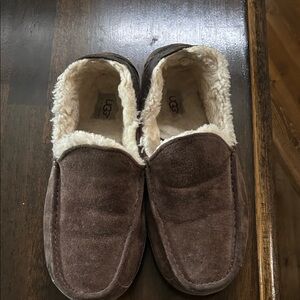 UGG Men’s Dark Brown Suede Shearling-Lined Slip-Ons